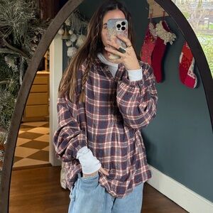 Free People Northern Bound Plaid blouse long sleeve flannel top sz large